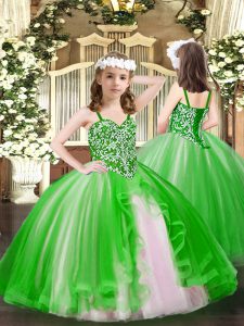 Las mejores correas verdes de encaje hasta abalorios vestidos de desfile de tul sin mangas