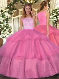 Vestido de quinceañera con manija de cierre de longitud de piso más vendido, rosa intensa para pelotas militares y dulce.
