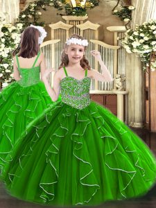 Piso largo verde niñas desfile vestidos correas sin mangas con cordones