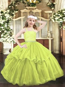 Barato amarillo verde vestidos de bola abalorios y encaje vestido del desfile infantil cremallera organza longitud del piso sin mangas