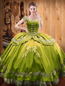 Los más vendidos de color verde oliva, satén y organza con cordones hasta 15 vestidos de quinceañera sin mangas hasta el suelo y bordados