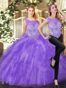 Brillante primicia sin mangas con cremallera quinceañera vestidos berenjena organza púrpura