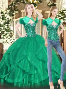 Top de longitud sin mangas verde superior abalorios y volantes de encaje hasta 16 vestidos