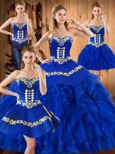 Los más vendidos azul cariño bordado escote y volantes vestidos de quinceañera sin mangas con cordones