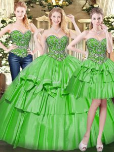Cariño sin mangas con cordones dulce 16 de quinceañera vestido de organza verde
