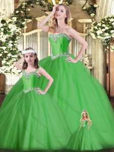Fabuloso vestido de encaje verde con cordones de quinceañera vestido de tul sin mangas