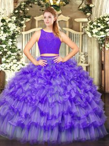 Gloriosa berenjena púrpura tul cremallera primicia sin mangas piso longitud dulce 16 vestido de quinceañera capas con volantes