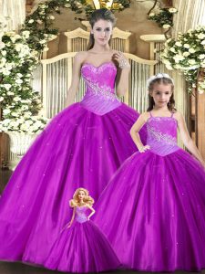 Glorioso tul largo sin mangas hasta el suelo con cordones dulce 16 vestido de quinceañera en color púrpura con abalorios y fruncidos