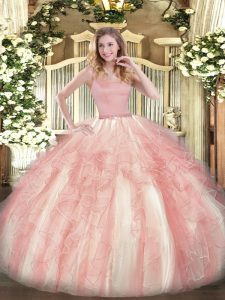 Fantásticos vestidos de bola dulce 16 vestido de quinceañera correas rosadas tul sin mangas hasta el suelo con cremallera
