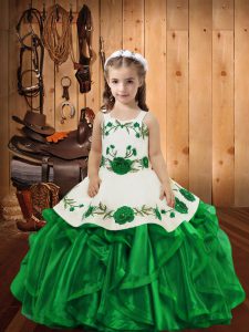 vestidos de bola niña vestido de desfile correas verdes organza longitud del piso sin mangas con cordones