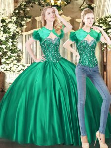Moderno tul verde con cordones sin mangas hasta el suelo vestido de fiesta vestido de fiesta rebordear