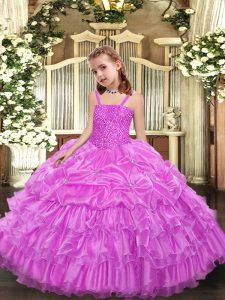 Organza sin mangas de color lila con cordones vestido de desfile de niña para fiesta y dulces 16 y quinceañera y fiesta de bodas