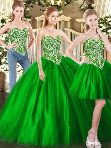 Vestidos de fiesta verdes cariño sin mangas de tul hasta el suelo con cordones y abalorios vestidos de quinceañera