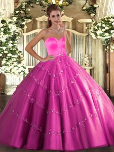 palabra de longitud vestidos de bola sin mangas de color rosa intenso vestido de quinceañera con cordones