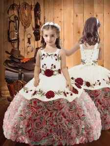 Elegante tejido con flores onduladas, sin mangas, hasta el suelo, vestidos de niña pequeña, bordados y volantes