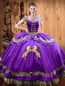 Vestido de quinceañera sin mangas de satén y organza de color púrpura para dulce 16 y quinceañera