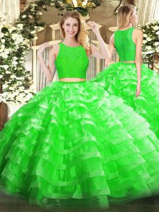 Scoop sin mangas con cremallera vestidos de quinceañera organza verde