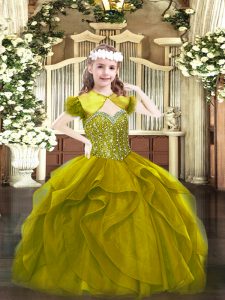 Vestidos de gala fantásticos vestidos de desfile para niñas verde oliva correas de tul sin mangas hasta el suelo con cordones