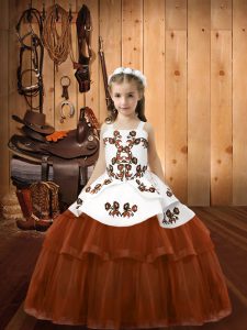 bordado niña vestido del desfile marrón encaje hasta el largo sin mangas piso