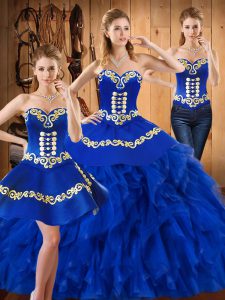 Corazones sin mangas colores con encaje hasta 15 vestidos de quinceañera azul satinado y organza