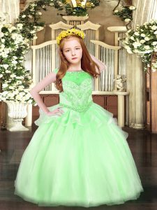 Gran manzana verde sin mangas hasta el suelo rebordear cremallera niñas vestido del desfile al por mayor