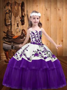 Longitud del piso ata para arriba el vestido del desfile infantil púrpura para la fiesta y el dulce 16 y quinceañera y fiesta de bodas con bordado