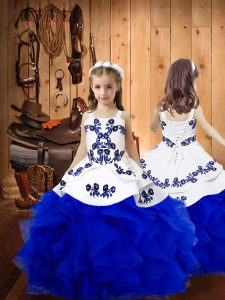 Más popular azul real niñas vestido de desfile dulce 16 y quinceañera con bordados y volantes correas sin mangas con cordones