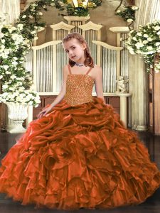 Encantadores vestidos de gala niña vestido de desfile correas de naranja longitud del piso sin mangas con cremallera
