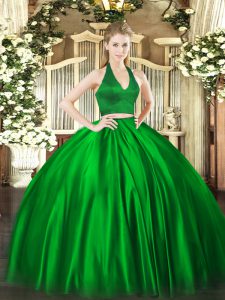 Modesto cabestro verde con cremallera superior fruncido vestido de quinceañera sin mangas