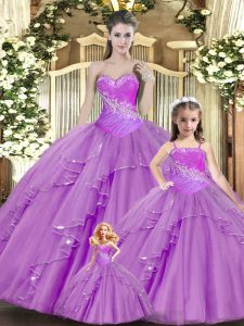 Vestidos de fiesta de color lila rebordear y fruncir 15 vestido de quinceañera con cordones y encaje hasta el suelo sin mangas
