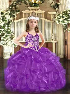 Longitud del piso ata para arriba los niños ropa formal púrpura para fiesta y quinceañera con abalorios