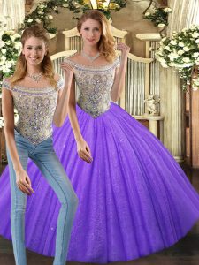Berenjena púrpura encaje hasta dulce 16 vestidos abalorios longitud del piso sin mangas