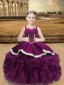 Palabra de longitud púrpura vestidos de desfile para niñas correas sin mangas con cordones