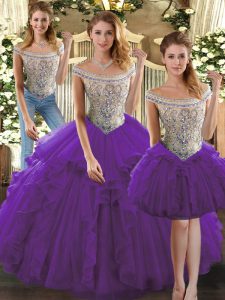 Hasta el suelo sexy vestido de fiesta púrpura vestido de fiesta bateau sin mangas con cordones