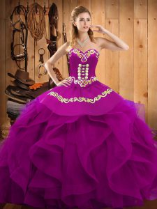 Nuevo estilo de vestidos de bola vestido de quinceañera fucsia novia de organza sin mangas hasta el suelo con cordones