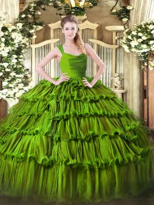 Coquetear vestidos de bola 15 vestido de quinceañera verde oliva correas organza sin mangas hasta el suelo con cremallera