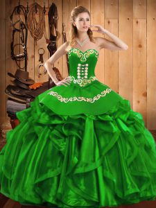 Vestidos de fiesta asequibles vestidos de fiesta de membrillo novia verde organza longitud del piso sin mangas con cordones