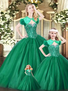 piso largo verde dulce 16 vestido de quinceañera tul sin mangas abalorios