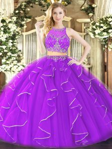Venta caliente púrpura vestidos de bola primicia sin mangas piso longitud cremallera cremallera vestido de quinceañera
