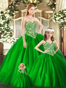 Vestidos de bola de alta calidad vestidos de quinceañera verde hasta el suelo sin mangas con cordones