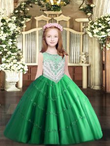 Maravilloso primicia sin mangas con cremallera niña vestidos de desfile de tul verde