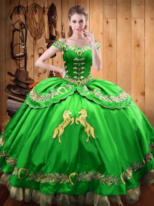 Magníficos vestidos de bola verde con cuentas y bordados vestidos de quinceañera con cordones hasta el raso y la organza hasta el suelo sin mangas