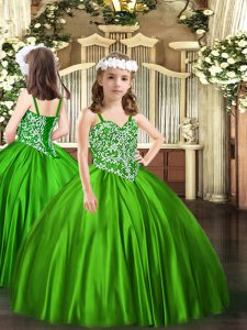 vestidos de gala vestidos de desfile para niñas, correas verdes, satén, sin mangas, hasta el suelo, con cordones