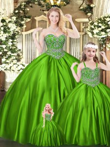 Vestidos de baile dinámicos hasta el suelo sin mangas de quinceañera verde con cordones