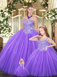 Berenjena artística púrpura con cordones cariño abalorios quinceañera vestido de tul sin mangas