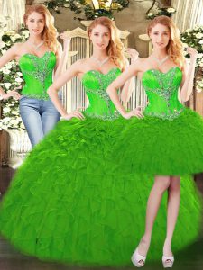 Cariño sin mangas con cordones dulce 16 vestidos de organza verde