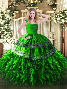 correas sin mangas cremallera dulce 16 vestido de quinceañera organza verde