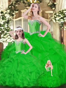 Artística con cordones verdes cariño volantes vestido de fiesta vestido de organza sin mangas