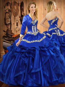 Vestidos de baile largos hasta el suelo sin mangas con azul real, dulce 16 vestidos con cordones