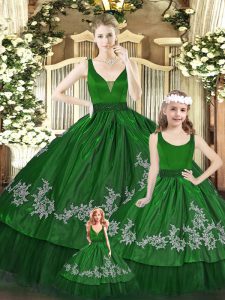 Longitud del piso ideal vestidos de bola sin mangas vestido de quinceañera verde con cremallera